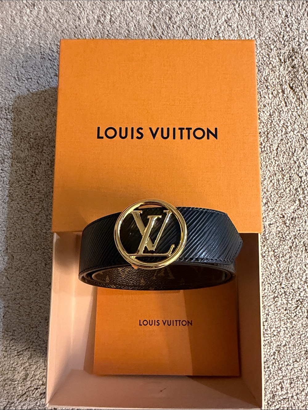 Louis Vuitton Black Epi Leather Belt with Gold LV Round Buckle